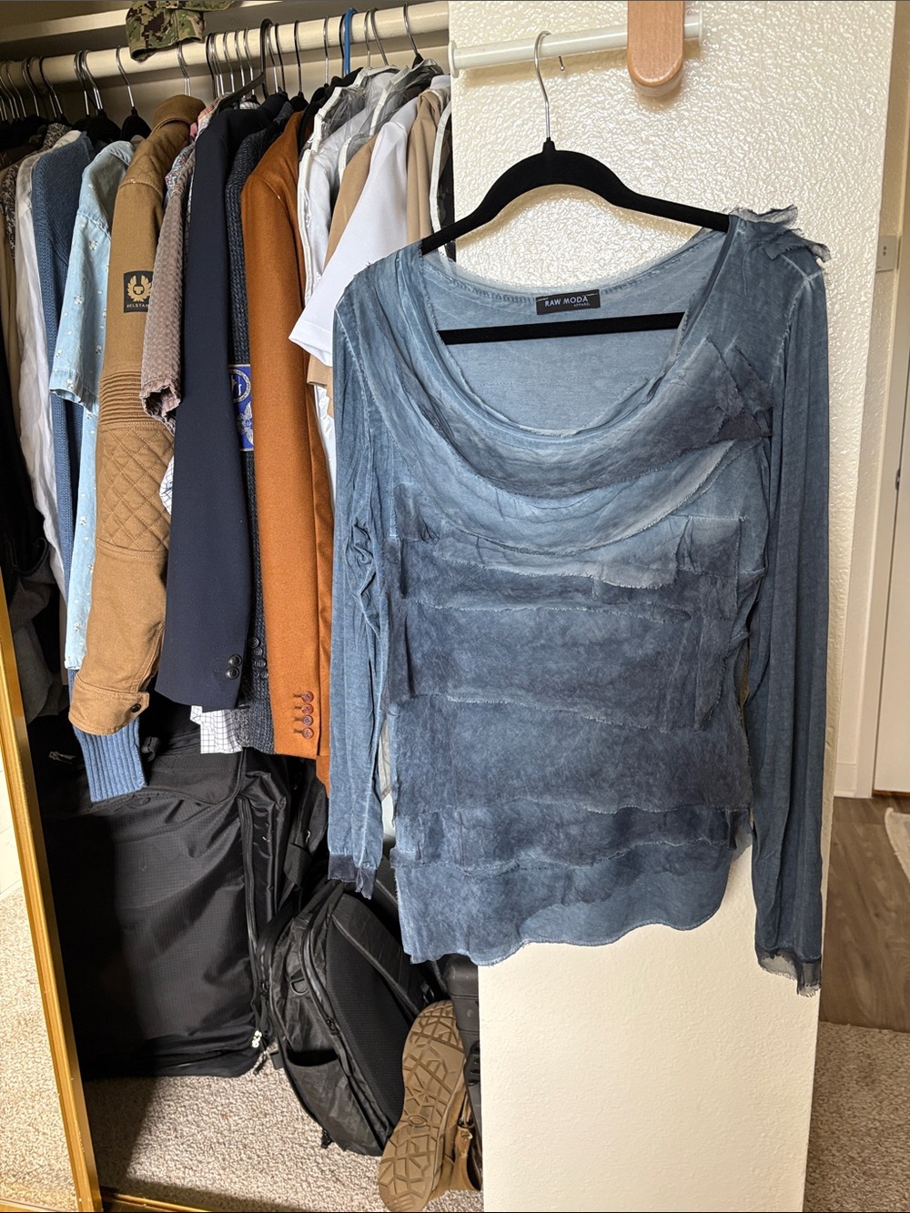 Raw Moda Women's Long Sleeve Sheer Layered Top — Slate Blue-Gray